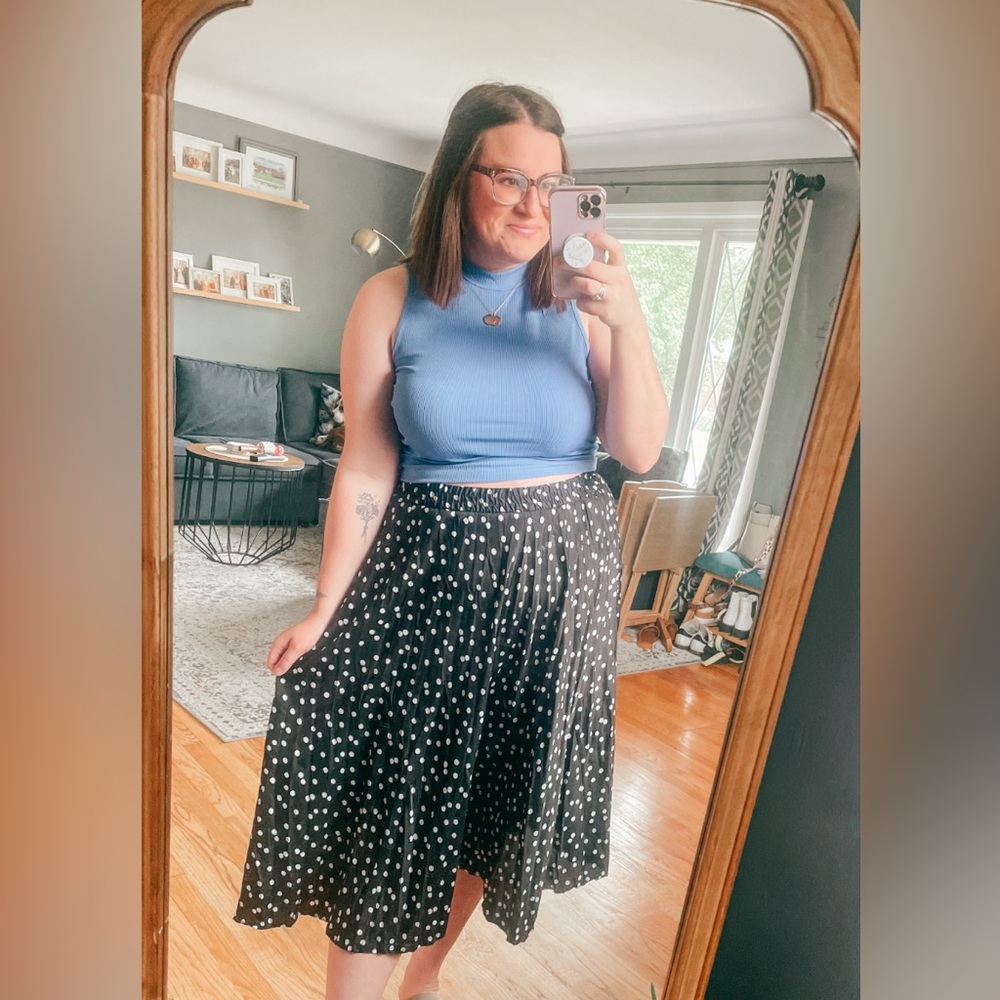 Time and Tru Black and White Polka Dot A-Line Skirt